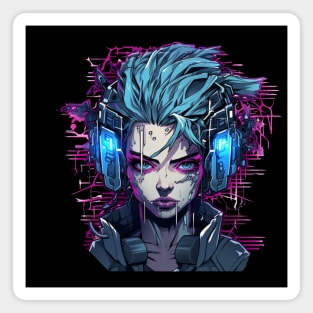 Cyberpunk Girl Tokyo Anime Glitch Phonk Headset Magnet